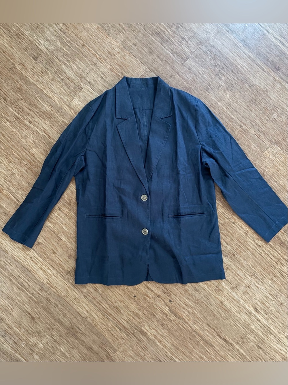 NWOT Mazhu 100% Linen Navy Blue Casual Blazer Jacket Women's Size Large - Picture 2 of 8